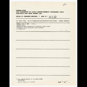 Agenda, summary and comments, minutes and attendance list for Washington Park Association of Apartment House Owners meeting on June 2, 1964