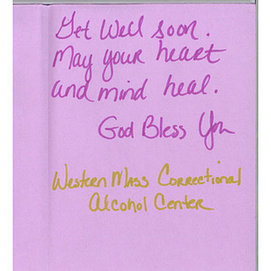 Card from Western Massachusetts Correctional Alcohol Center