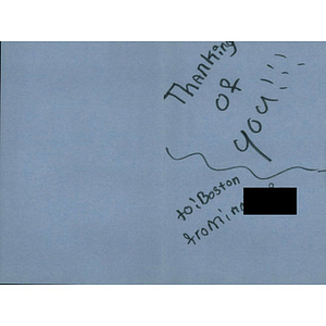 Card addressed to Jane Richard from a student at Arbor Hills Junior High School (Sylvania, Ohio)