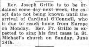 Rev. Joseph Grillo ordination - Hudson News-Enterprise article