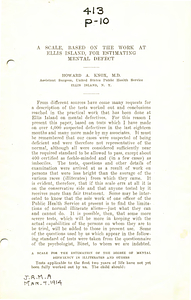 A scale based on the work at Ellis Island, for estimating mental defect