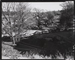 Aerial view of parked cars, probably Boston College campus