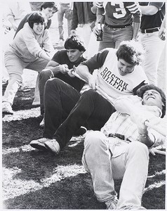 Photo of students playing tug of war during the 1980 Springfest