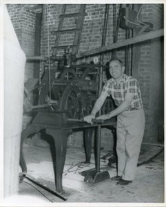 Gasson Hall interior: tower machinery and operator