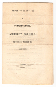 Amherst College Commencement program, 1849 August 9
