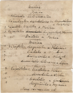 Handwritten Commencement program in Latin, 1838