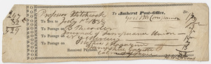 Edward Hitchcock invoice for the Amherst Post Office, 1838 July 1