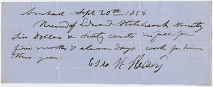 Edward Hitchcock receipt of payment to Ella Helsey?, 1854 September 20