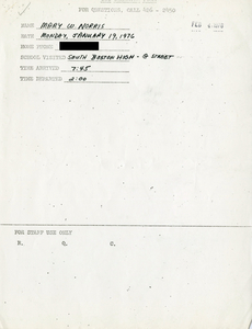 Citywide Coordinating Council daily monitoring report for South Boston High School by Mary W. Norris, 1976 January 19