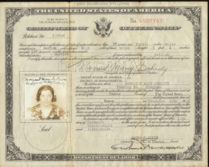 Certificate of citizenship of Margaret Sullivan Doherty