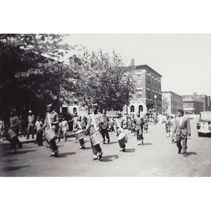 St. Cyprians' marching band performs in the Boston School Boy Cadets parade