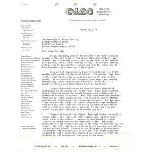 Letter, Judge Garrity, March 16, 1977.