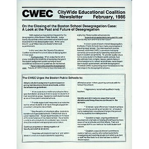 Citywide Educational Coalition newsletter, February, 1986.