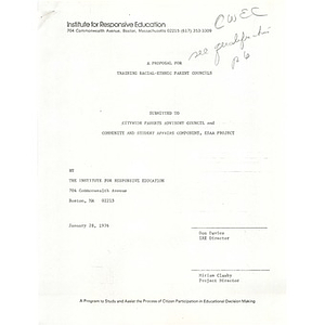 A proposal for training racial-ethnic parent councils, January 28, 1976.