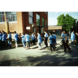 Protesters at a demonstration for workers' rights