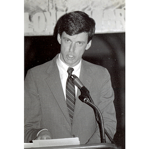 Speaker at an unemployment insurance rally