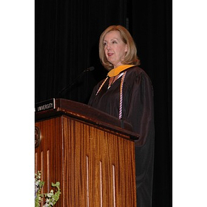 Faculty member, Katherine McDonough, speaks at School of Nursing convocation