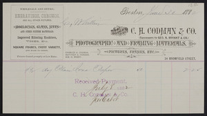 Billhead for C.H. Codman & Co., photographic and framing materials, 34 Bromfield Street, Boston, Mass., dated June 30, 1882