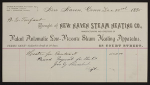 Billhead for the New Haven Steam Heating Co., Patent Automatic Solo-Pressure Steam Heating Apparatus, 68 Court Street, New Haven, Connecticut, dated December 22, 1885