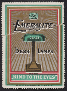 Labels for Emeralite Glass Desk Lamps, printed by Wentz & Co., Germany, undated