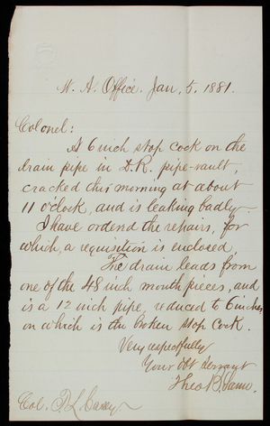 Theodore B. Samo to Thomas Lincoln Casey, January 5, 1881