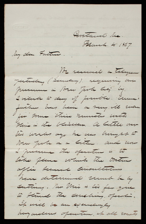 Thomas Lincoln Casey to General Silas Casey, March 4, 1867