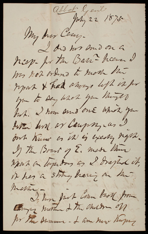 [Henry L.] Abbot to Thomas Lincoln Casey, July 22, 1875