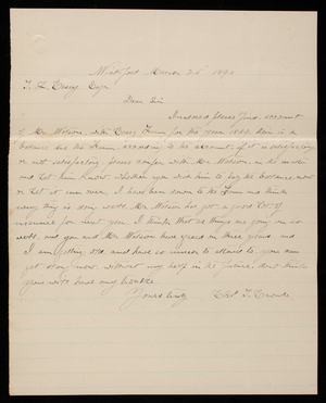 [Charles] T. Crombe to Thomas Lincoln Casey, March 25, 1890
