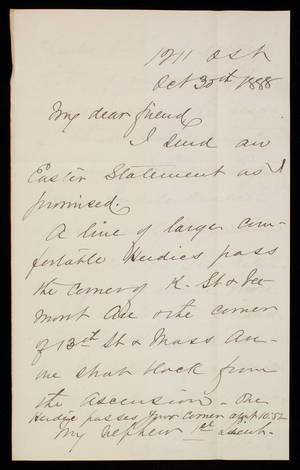 John H. Elliott to Thomas Lincoln Casey, October 30, 1888