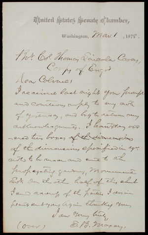 S. B. Maxey to Thomas Lincoln Casey, March 1, 1878
