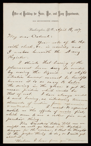 Bernard R. Green to Thomas Lincoln Casey, April 18, 1887