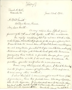 Letter from Frank A. Hill to A. D. W. Smith