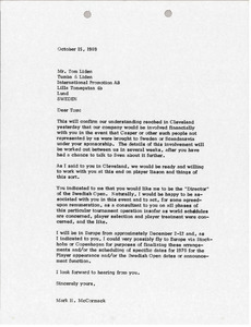 Letter from Mark H. McCormack to Tom Liden