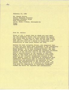 Letter from Mark H. McCormack to Masaki Morita