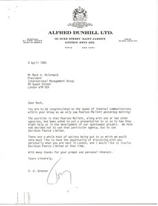 Letter from A. A. Greener to Mark H. McCormack