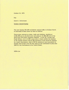 Memorandum from Mark H. McCormack to Graham Marsh Dunlop file