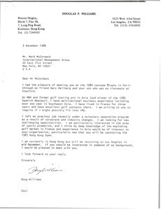 Letter from Douglas P. Williams to Mark H. McCormack