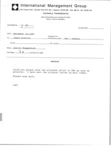 Fax from Laurie Roggenburk to James Erskine