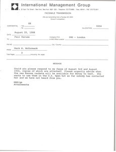 Fax from Mark H. McCormack to Paul Naruse