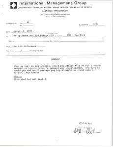 Fax from Mark H. McCormack to Barry Frank and Jim Bukata