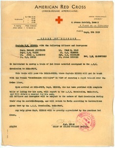 Mission order for American Red Cross Commission to Budapest supply train