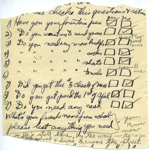 Fragment of letter from Robert E. Dillon to Mary Dillon