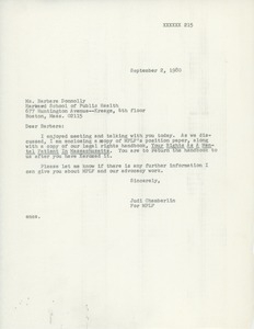 Letter from Judi Chamberlin to Barbara Donnolly