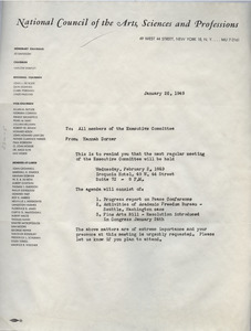 Circular letter from National Council of the Arts, Sciences and Professions to W. E. B. Du Bois