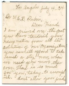 Letter from L. A. Cole to W. E. B. Du Bois