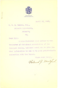 Letter from Roland J. Mulford to W. E. B. Du Bois