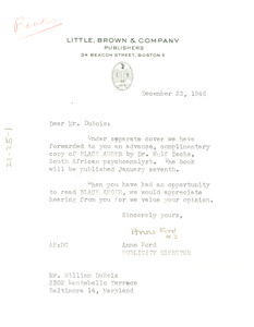 Letter from Little, Brown & Company to W. E. B. Du Bois