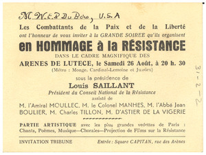 Invitation from Combattants de la Paix et de la Liberté to W. E. B. Du Bois