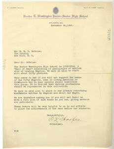 Letter from Booker T. Washington Junior-Senior High School to W. E. B. Du Bois