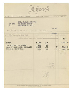 Invoice from John Wanamaker to Mrs. W. E. B. Du Bois